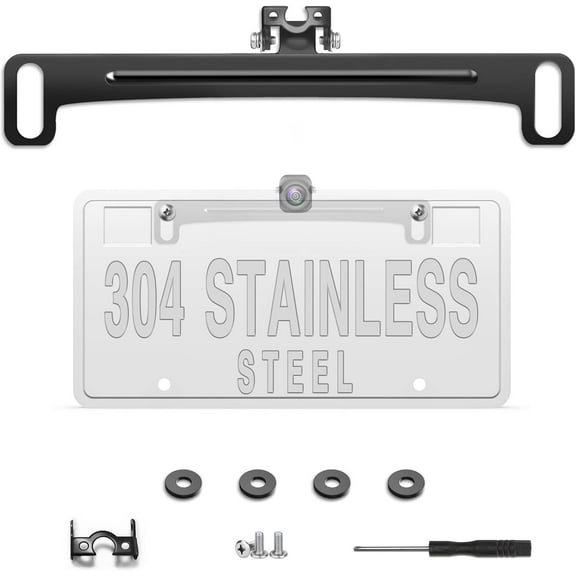 Universal Car Rear View Camera License Plate Bracket,Upgraded Full Stainless Steel Backup Camera Mount Dash Cam Mirror Camera Accessory Rear Camera Mount,Only Installation Holder for Back Up Camera