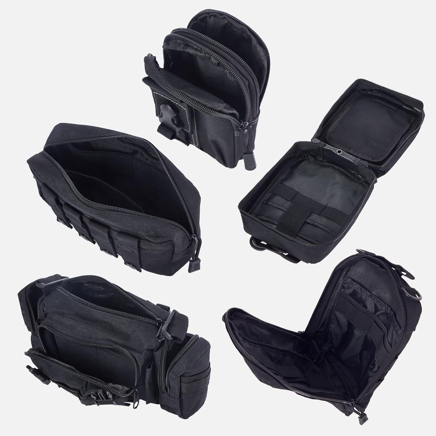 Universal Car Seat Back Organizer, Tactical Molle Panel with 5 Removable Pouches, Black Vehicle Storage Bag for Cars, Trucks, Ford, Jeep & SUV Use