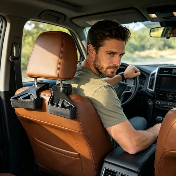 Universal Car Seat Back Rack 2 Pack, Adjustable Headrest Mount for Truck SUV, Heavy Duty Vertical Storage Holder for Gear, 3.9x5.9x0.8 Inches