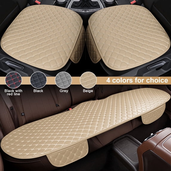 Universal Car Seat Cover Mat Cushion Pad PU Leather Front Rear Seat Mat Protector Cushion Waterproof Beige