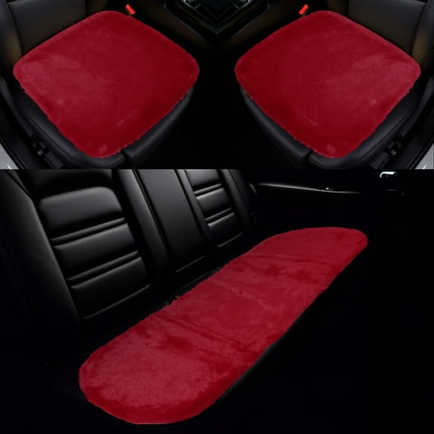 Universal Car Seat Cover Set Car Seat Cushion for Front Rear Seat Shearling Wool Seat Mat Wine Red 1 Set