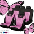 thumbnail image 1 of Universal Car Seat Covers Full Set Protector Cushion Front Rear 3D Butterfly Embroidery Pattern, Pink, 1 of 4