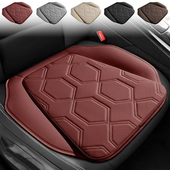 Universal Car Seat Cushion | Breathable Perforated Leather Pad | Four Season Mesh Support | Skin Friendly Durable Design | 20.5x19.7x1.2 Inches | Beige Comfortable Driving Accessory