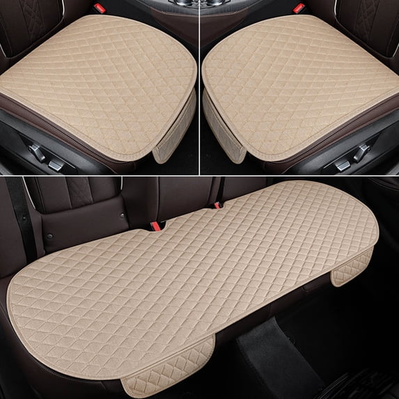 Universal Car Seat Cushion Protector, Non-Slip Breathable Seat Cover for SUV and Sedan, Cotton Linen Material, Front and Rear Set