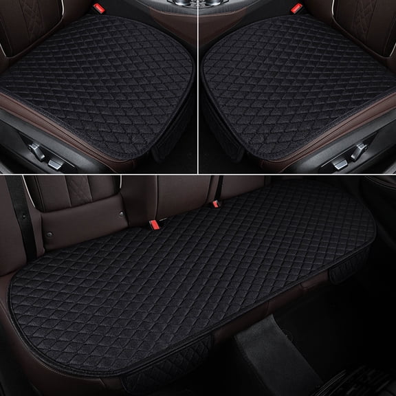 Universal Car Seat Cushion & Protector Set - Non-Slip, Breathable Cotton Linen Cover for Front & Rear Seats (51x50cm & 134x50cm) - Includes Storage Pouch, SUV & Truck Compatible