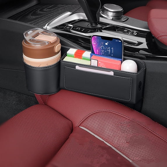 Universal Car Seat Gap Storage Box – Plug-In Organizer Between Seat & Console – Holds Phone, Wallet, Water Bottle, Non-Slip Leather Design for Front Seat