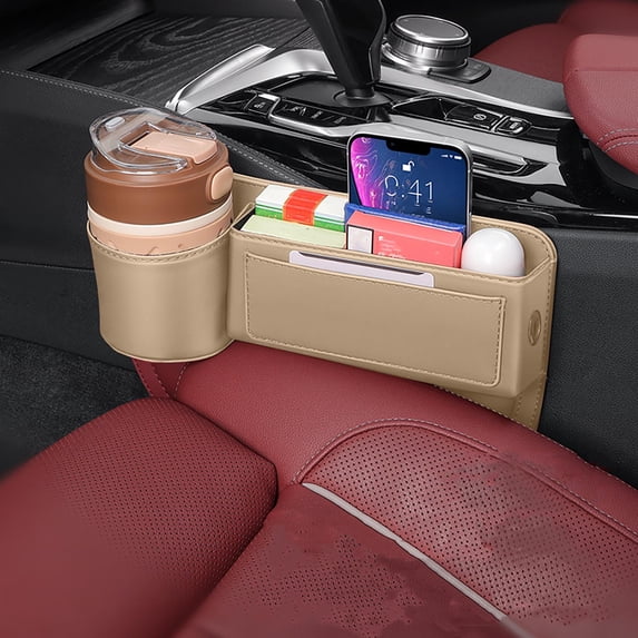 Universal Car Seat Gap Storage Box – Plug-In Organizer Between Seat & Console – Holds Phone, Wallet, Water Bottle, Non-Slip Leather Design for Front Seat