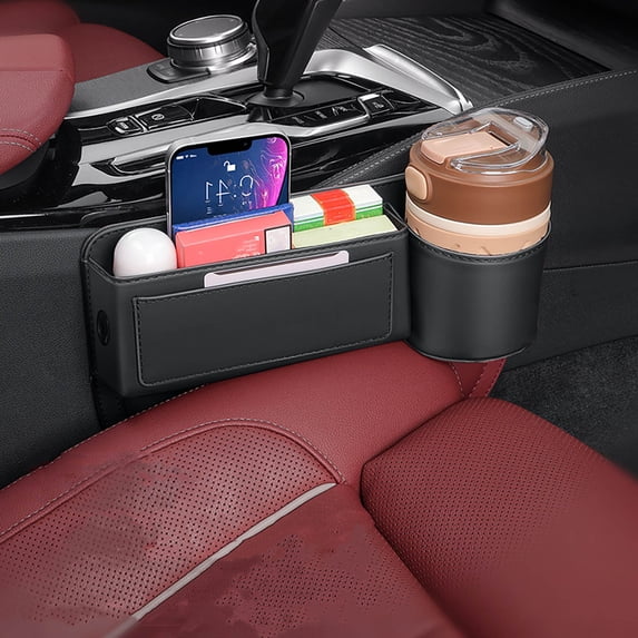 Universal Car Seat Gap Storage Box – Plug-In Organizer Between Seat & Console – Holds Phone, Wallet, Water Bottle, Non-Slip Leather Design for Front Seat