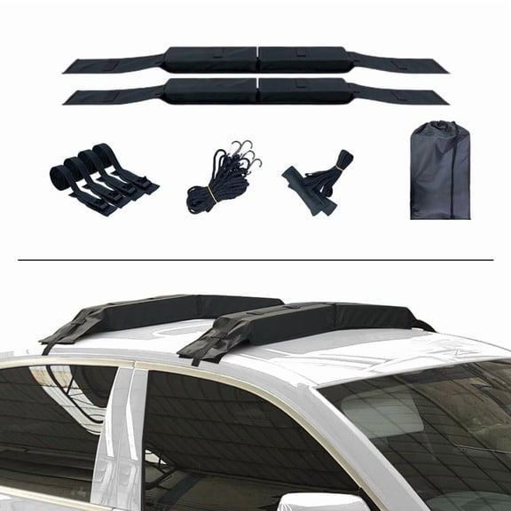 XQWJWLA Universal Car Soft Roof Rack Pads Luggage Carrier System for SUP Canoe Include 4 Tie Down Straps,2 Tie Down Rope,2 Quick Loop Strap and Storage Bag,Kayak Roof Rack.(Shrunk size)