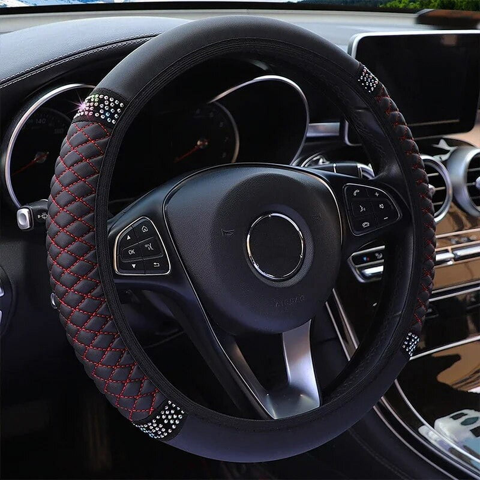 Universal Car Steering Wheel Cover 3738cm Leather Embroidered Color