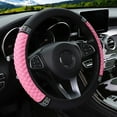 thumbnail image 1 of Universal Car Steering Wheel Cover 37-38cm Leather Embroidered Color Diamond-Studded Elastic Four Seasons Steering Wheel Cover Pink, 1 of 6