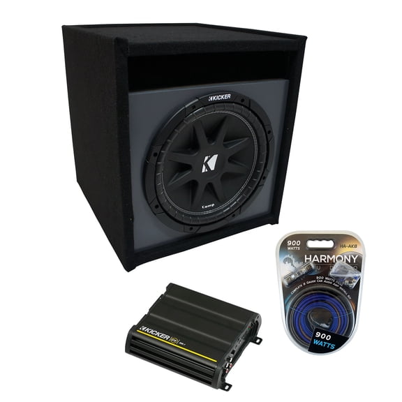 Universal Car Stereo Paintable Ported 10" Kicker Comp C10 Sub Box & CX300.1 Amp - Factory Certified