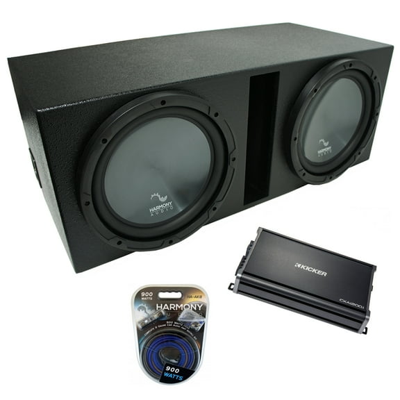 Universal Car Stereo Rhino Coated Ported Dual 15 Harmony R154 Sub Box & CX1200.1