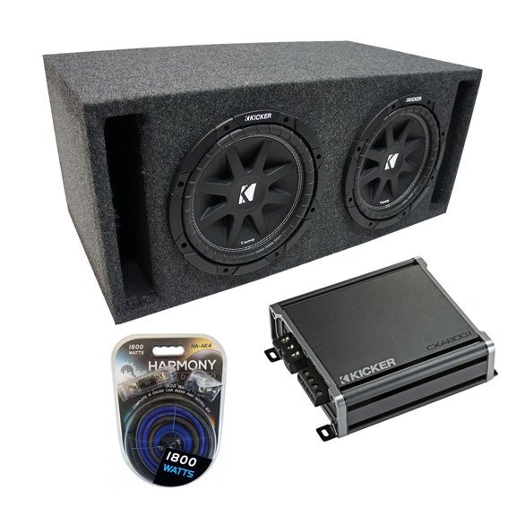 Universal Car Stereo Slotted S Port Dual 10" Kicker Comp C10 Sub Box & CXA800.1