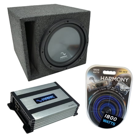Universal Car Stereo Slotted S Port Single 12" Harmony R124 Sub Box & HA-A400.1