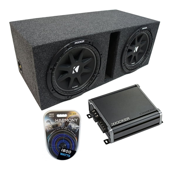 Universal Car Stereo Vented Port Dual 10" Kicker Comp C10 Sub Box & CXA800.1 Amp
