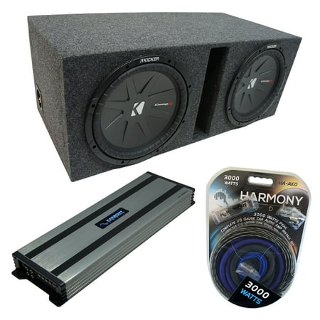 Universal Car Stereo Vented Port Dual 12 Kicker CompR CWR12 Sub Box & HA-A1500.1