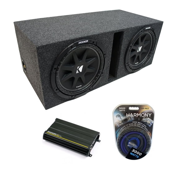 Universal Car Stereo Vented Port Dual 15" Kicker Comp C15 Sub Box & CX1200.1 Amp - Factory Certified