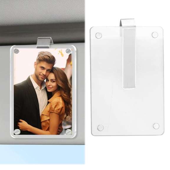 Universal Car Sun Visor Photo Holder Acrylic for Organizing Pictures Notes Cards While Driving Easy Installation Frictionless and Safe In-Car Storage, 9x6x1 cm, White