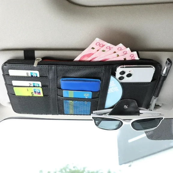 Universal Car Sun Visor Storage Organizer, Multi-Pocket Auto Interior Document Ticket Card Storage Pouch, Durable Sunglasses Pen Holder Hanging Organizer, Practical Vehicle Interior Accessories