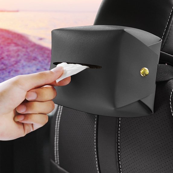 Universal Car Tissue Holder - Faux Leather Paper Towel Storage Box with Shoulder Straps for Vehicles, Trucks, SUVs - Black, Pink, Blue Options