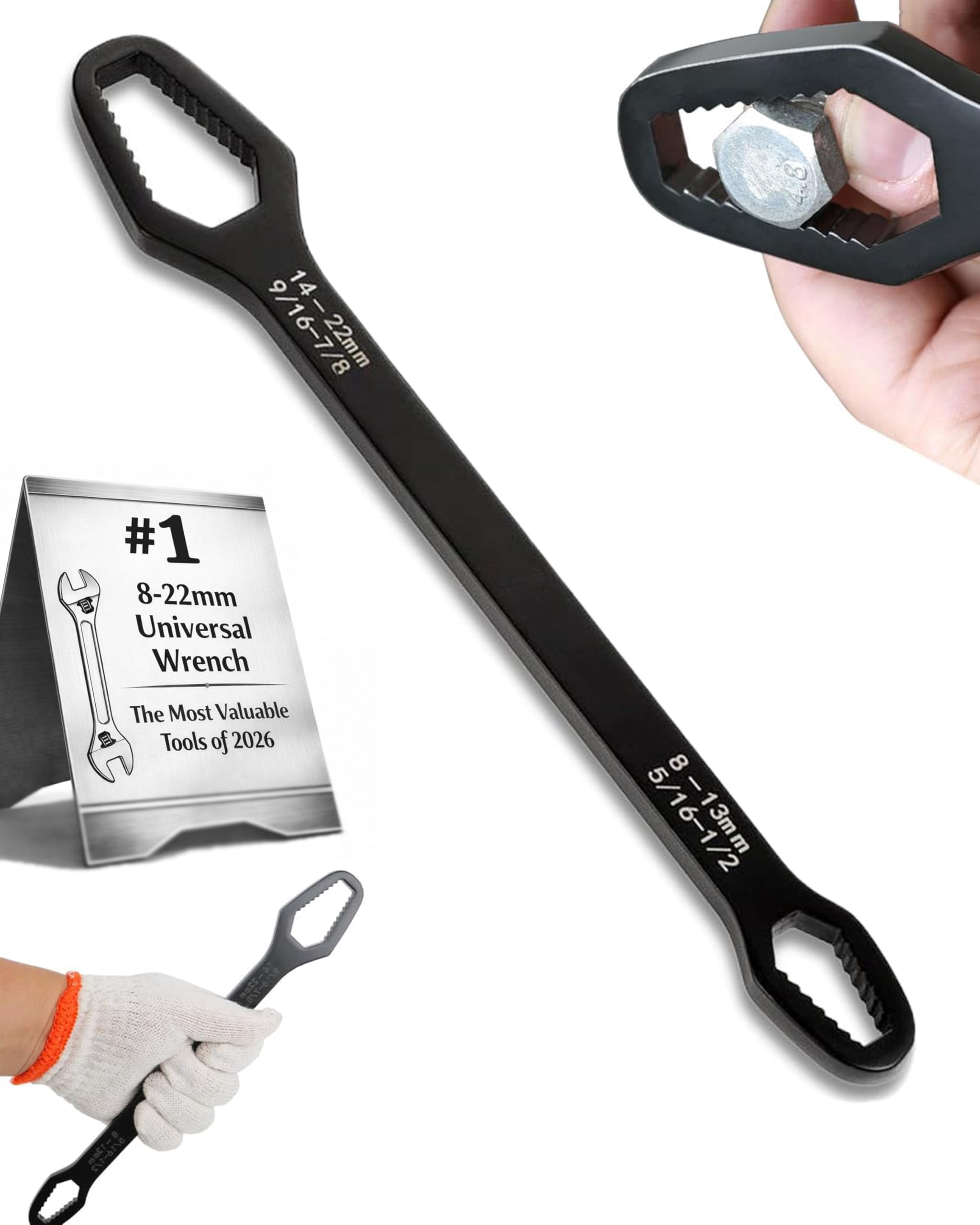 Universal Double Ended Self-Tightening Wrench – 8-24mm Multi-Size Torx Wrench, Non-Slip, Heat-Treated Alloy Steel