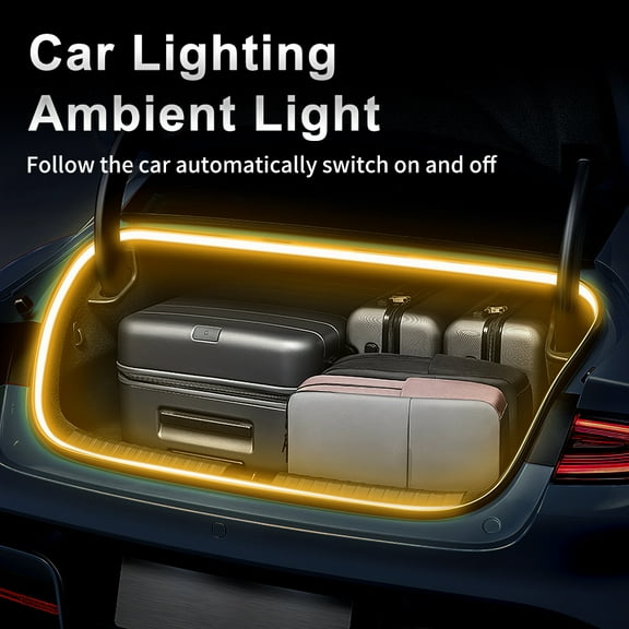 Universal Car Trunk Light LED Ambient Trim Light Atmosphere Light, Warm Yellow Light