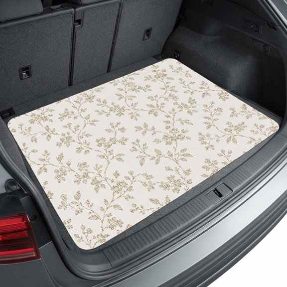 Universal Car Trunk Mat 29" x 39", Beige Floral Leaf All Weather Cargo Liner, Practical Auto Interior Accessories, Country Vintage Pastoral Farmhouse Flowers Cargo Mat Fits Most Cars SUVs Trucks