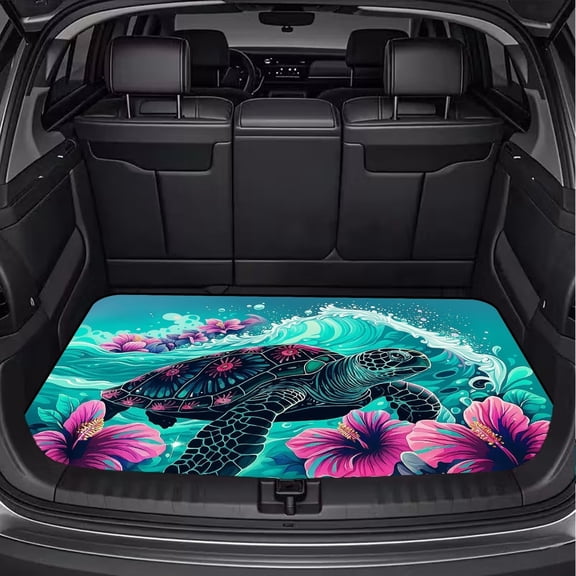 Universal Car Trunk Mat 29" x 39", Sea Turtle Waves All Weather Trunk Protection Cargo Liner, Durable Cargo Mat Rear Trunk Liner, Stylish Vehicle Interior Accessories Suitable for Most Car Models