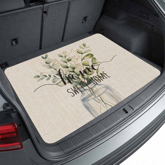 Universal Car Trunk Mat 29" x 39", Spring Green Leaf All Weather Cargo Liner, Practical Auto Interior Accessories, Vintage Eucalyptus Leaves Sweet Home Cargo Mat Fits Most Cars SUVs Trucks