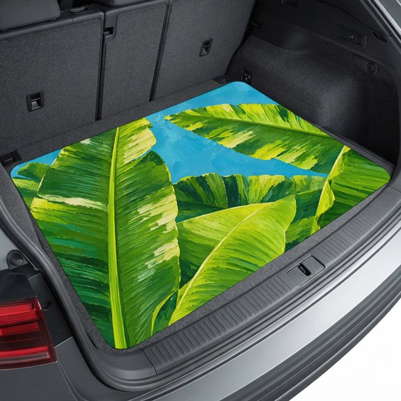 Universal Car Trunk Mat 29" x 39", Summer Banana Leaf All Weather Cargo Liner, Practical Auto Interior Accessories, Tropical Country Coastal Botanical Leaves Cargo Mat Fits Most Cars SUVs Trucks