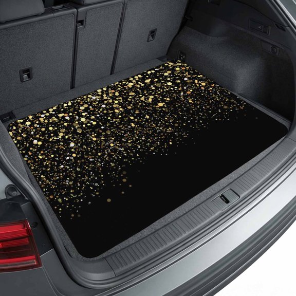 Universal Car Trunk Mat 29"x39", Black Gold Sparkles Waterproof Cargo Liner, Non-Slip Durability Cargo Mat, Vibrant Glow Minimalist All Weather Rear Trunk Protector for Car SUV