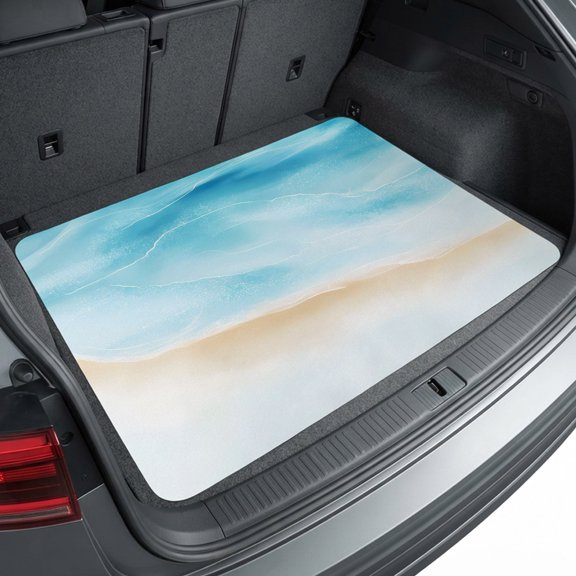 Universal Car Trunk Mat 29"x39", Blue Coastal Waterproof Cargo Liner, Non-Slip Durability Cargo Mat, Summer Beach Tropical Ocean Nautical Seaside All Weather Rear Trunk Protector for Car SUV