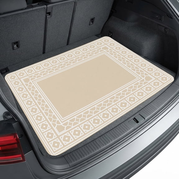 Universal Car Trunk Mat 29"x39", Bohemian Floral Tile Waterproof Cargo Liner, Non-Slip Durability Cargo Mat, Cream Boho Sounthwest Middle Century All Weather Rear Trunk Protector for Car SUV