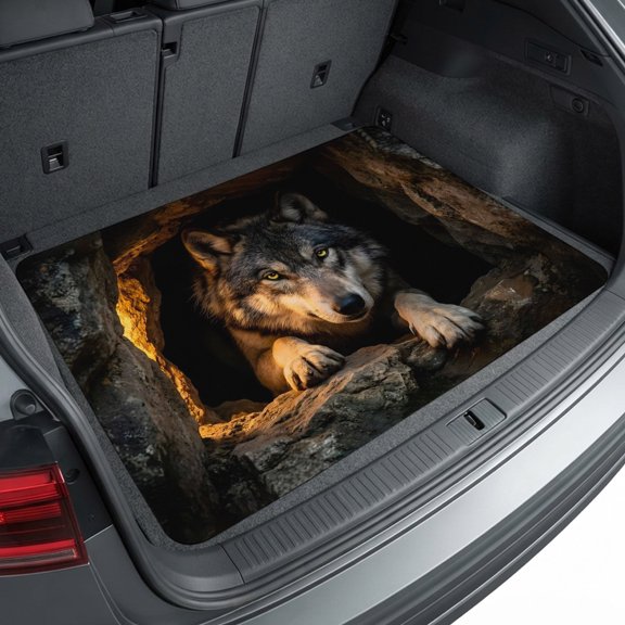 Universal Car Trunk Mat 29"x39", Cabin Wolf Waterproof Cargo Liner, Non-Slip Durability Cargo Mat, Farmhouse Black All Weather Rear Trunk Protector for Car SUV