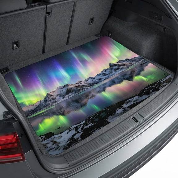 Universal Car Trunk Mat 29"x39", Colorful Night Sky Waterproof Cargo Liner, Non-Slip Durability Cargo Mat, Snowy Peaks Glacial Mountains All Weather Rear Trunk Protector for Car SUV
