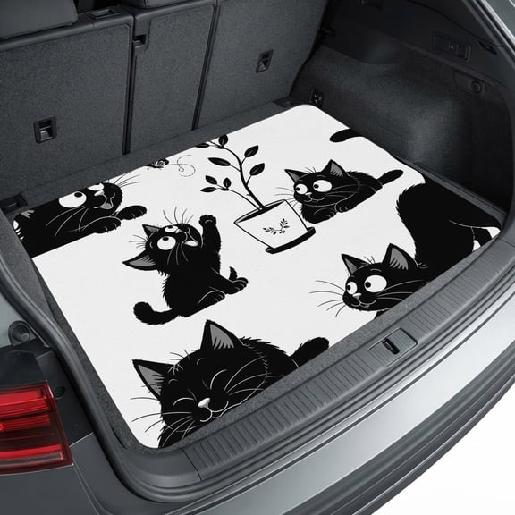 Universal Car Trunk Mat 29"x39", Cute Black Cats Waterproof Cargo Liner, Non-Slip Durability Cargo Mat, Funny All Weather Rear Trunk Protector for Car SUV