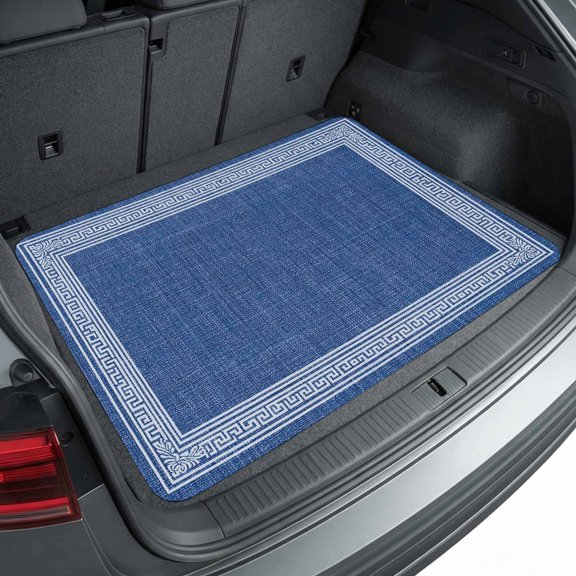 Universal Car Trunk Mat 29"x39", Dark Blue Retro Greek Key Waterproof Cargo Liner, Non-Slip Durability Cargo Mat, Geometric Greece Ancient Rustic All Weather Rear Trunk Protector for Car SUV