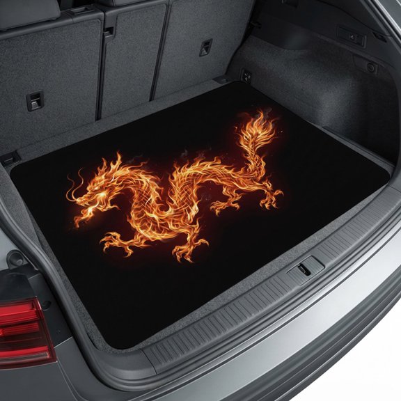 Universal Car Trunk Mat 29"x39", Dragon Flames Waterproof Cargo Liner, Non-Slip Durability Cargo Mat, Orange Dragons Abstract Modern Art All Weather Rear Trunk Protector for Car SUV