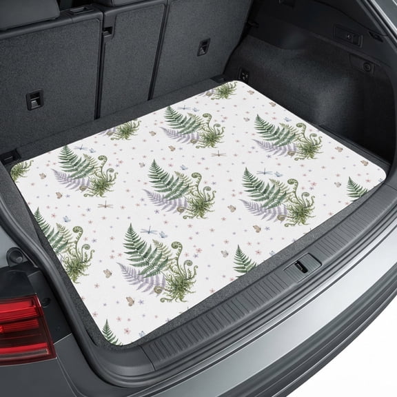 Universal Car Trunk Mat 29"x39", Fern Leaves Rustic Waterproof Cargo Liner, Non-Slip Durability Cargo Mat, Farmhouse Pastoral Botanical Grass All Weather Rear Trunk Protector for Car SUV