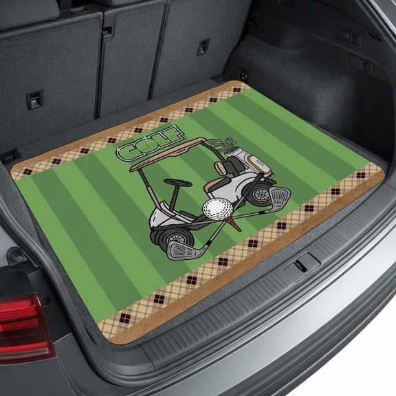 Universal Car Trunk Mat 29"x39", Golf Balls Waterproof Cargo Liner, Non-Slip Durability Cargo Mat, Green Sports Art Truck Brown Lattice All Weather Rear Trunk Protector for Car SUV