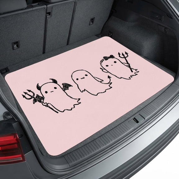 Universal Car Trunk Mat 29"x39", Pink Halloween Waterproof Cargo Liner, Non-Slip Durability Cargo Mat, Funny Ghost Cute Cartoon Spooky All Weather Rear Trunk Protector for Car SUV