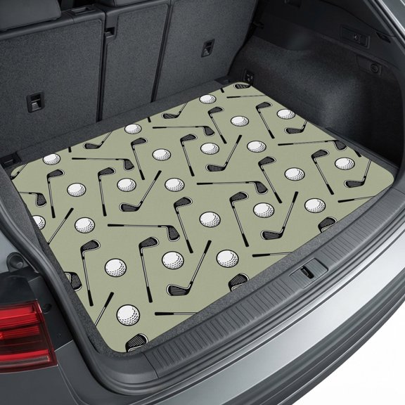 Universal Car Trunk Mat 29"x39", Sage Green Golf Waterproof Cargo Liner, Non-Slip Durability Cargo Mat, Golf Balls Sports Minimalist All Weather Rear Trunk Protector for Car SUV