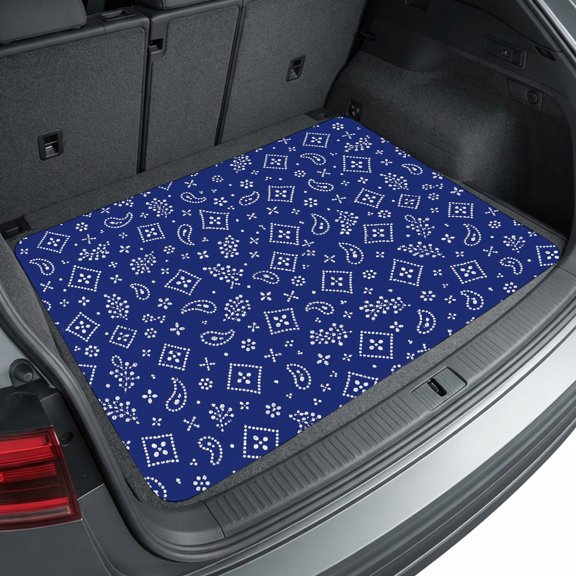 Universal Car Trunk Mat 29"x39", Southwestern Waterproof Cargo Liner, Non-Slip Durability Cargo Mat, Blue Paisley Print Vintage Rustic All Weather Rear Trunk Protector for Car SUV