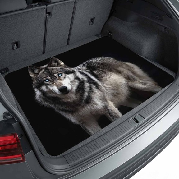 Universal Car Trunk Mat 29"x39", Timber Wolf Waterproof Cargo Liner, Non-Slip Durability Cargo Mat, Wilderness Black Backdrop All Weather Rear Trunk Protector for Car SUV