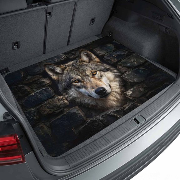 Universal Car Trunk Mat 29"x39", Wolf Waterproof Cargo Liner, Non-Slip Durability Cargo Mat, Mysterious Black Dark Stones Gray Brown All Weather Rear Trunk Protector for Car SUV