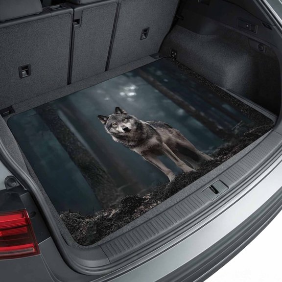 Universal Car Trunk Mat 29"x39", Wolf Waterproof Cargo Liner, Non-Slip Durability Cargo Mat, Mystery Dark Forest All Weather Rear Trunk Protector for Car SUV