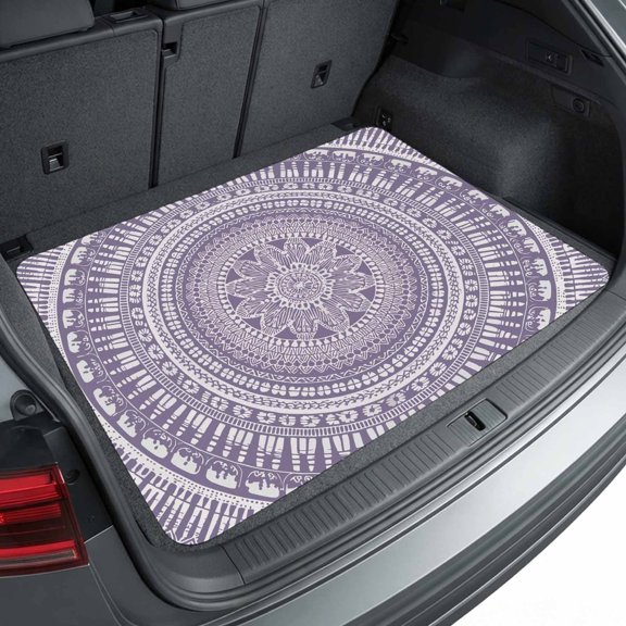 Universal Car Trunk Mat 37"x54", Purple Boho Waterproof Cargo Liner, Non-Slip Durability Cargo Mat, Mantoro Flower Modern Abstract Bohemian Floral All Weather Rear Trunk Protector for Car SUV