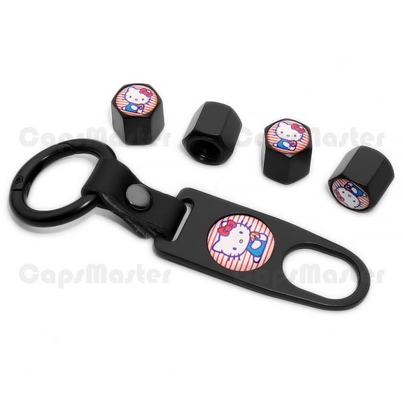 Universal Car Wheel Tire Valve Dust Stem Air Cap Keychain Pink Hello Kitty Logo