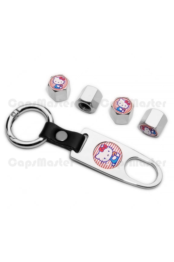 Universal Car Wheel Tire Valve Dust Stem Air Cap Keychain Pink Hello Kitty Logo